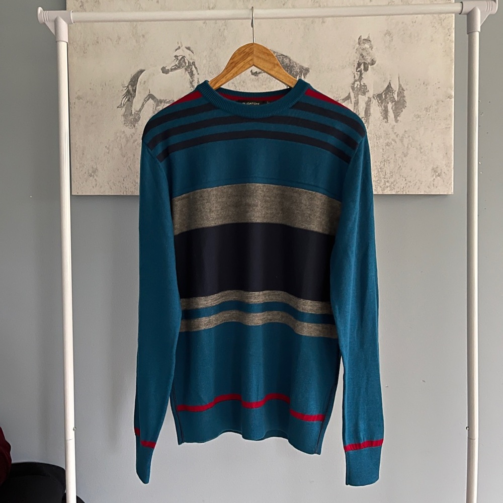 Beautiful Bugatchi Sweater - Teal, Grey, Blue, Red - Medium